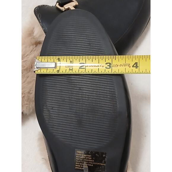 BCBGeneration Zorie Tailored Faux Fur Slip On Mules Size 10M Black Gold Horsebit - Picture 13 of 16